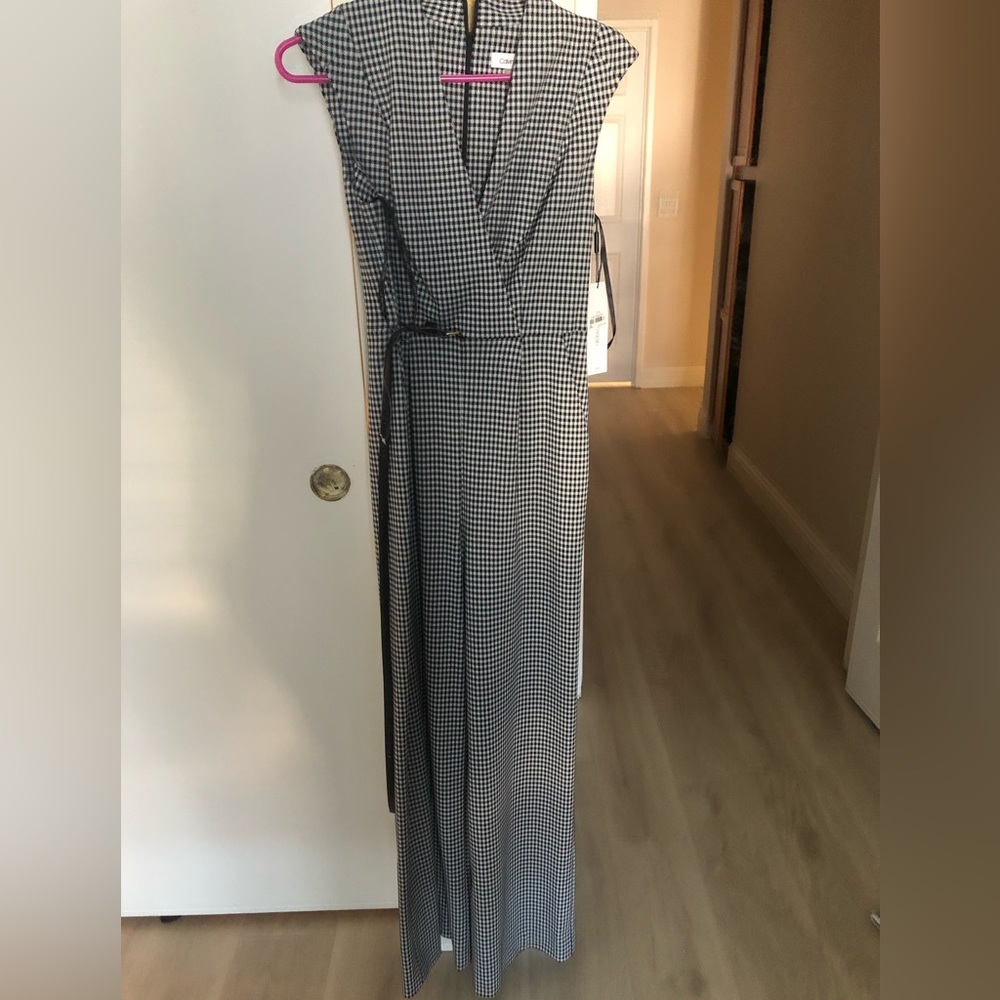 Plaid brand new belted jumpsuit